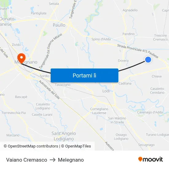 Vaiano Cremasco to Melegnano map