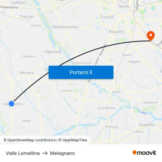 Valle Lomellina to Melegnano map