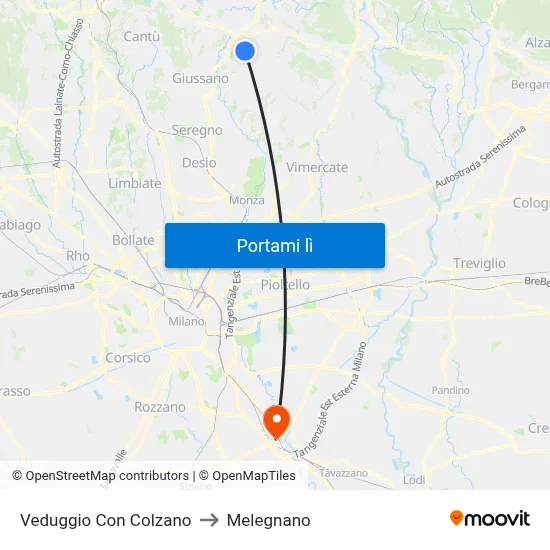 Veduggio Con Colzano to Melegnano map