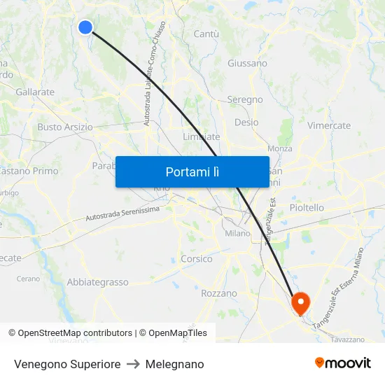 Venegono Superiore to Melegnano map