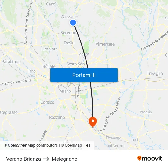 Verano Brianza to Melegnano map