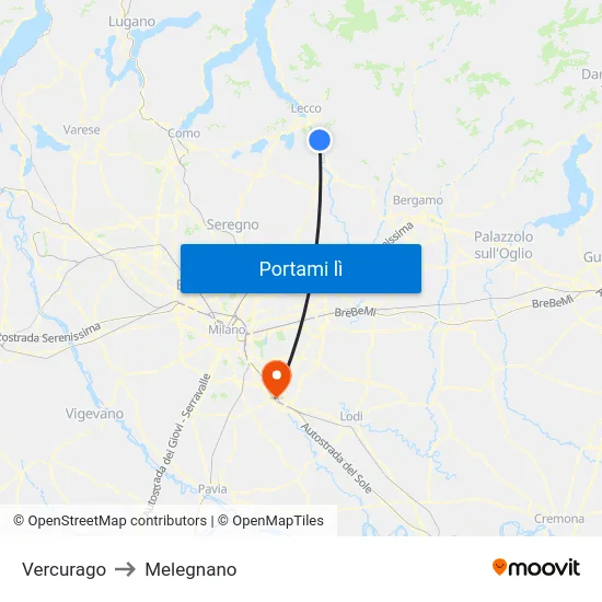 Vercurago to Melegnano map