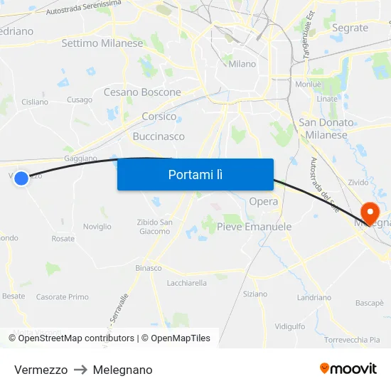 Vermezzo to Melegnano map