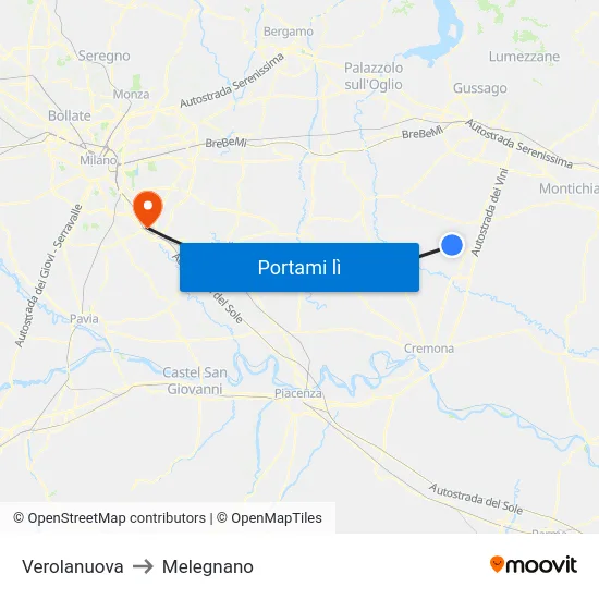 Verolanuova to Melegnano map