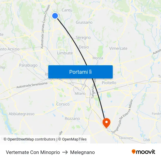 Vertemate Con Minoprio to Melegnano map