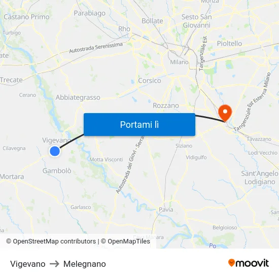 Vigevano to Melegnano map