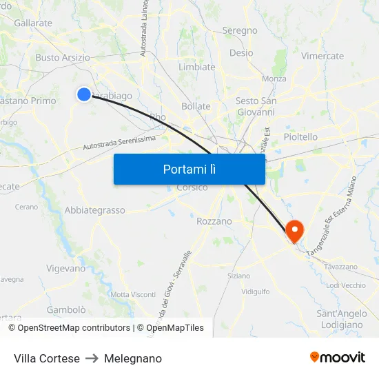 Villa Cortese to Melegnano map