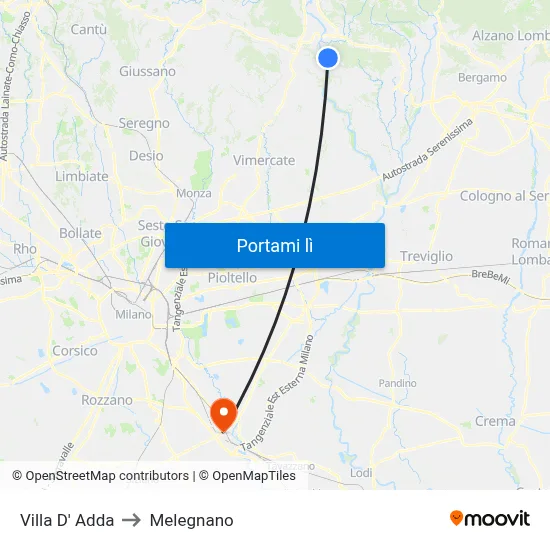Villa D' Adda to Melegnano map
