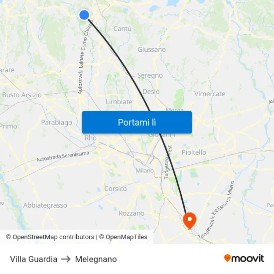 Villa Guardia to Melegnano map