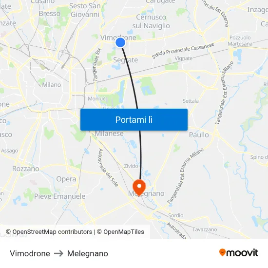 Vimodrone to Melegnano map