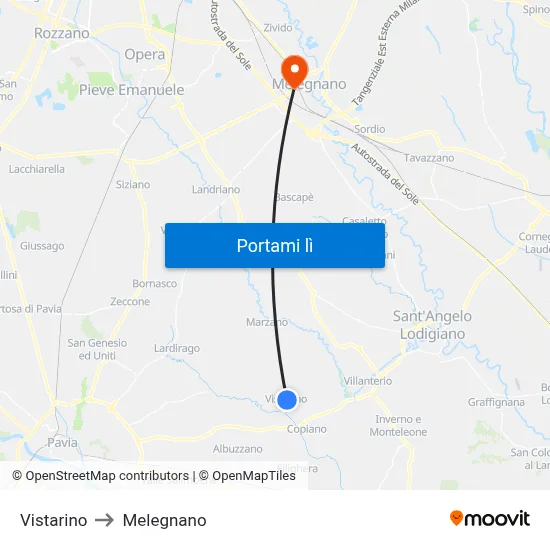 Vistarino to Melegnano map