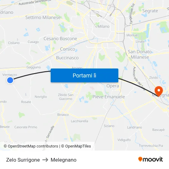 Zelo Surrigone to Melegnano map