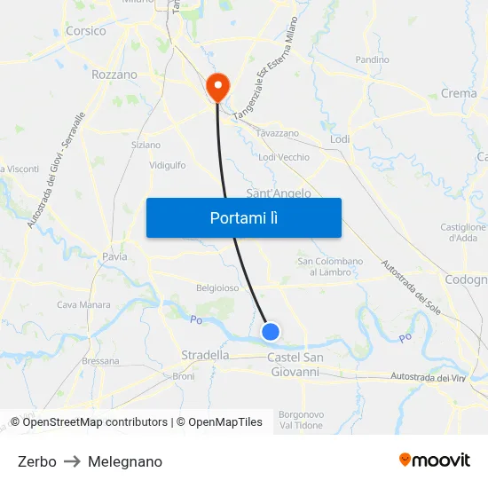 Zerbo to Melegnano map