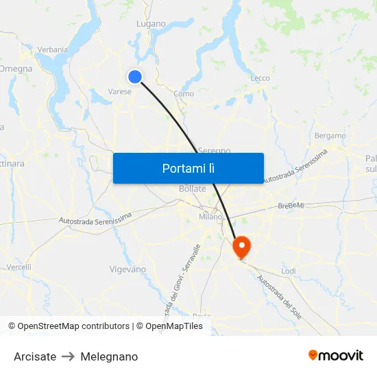 Arcisate to Melegnano map