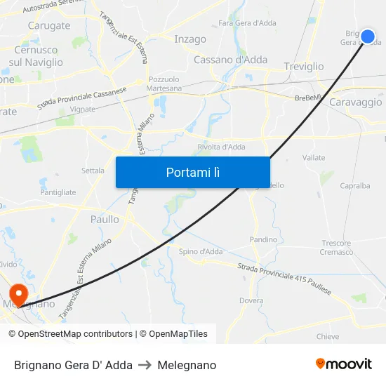 Brignano Gera D' Adda to Melegnano map