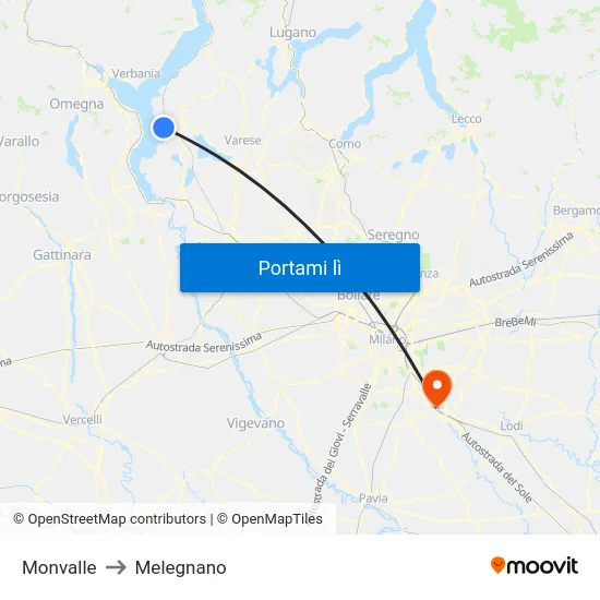 Monvalle to Melegnano map