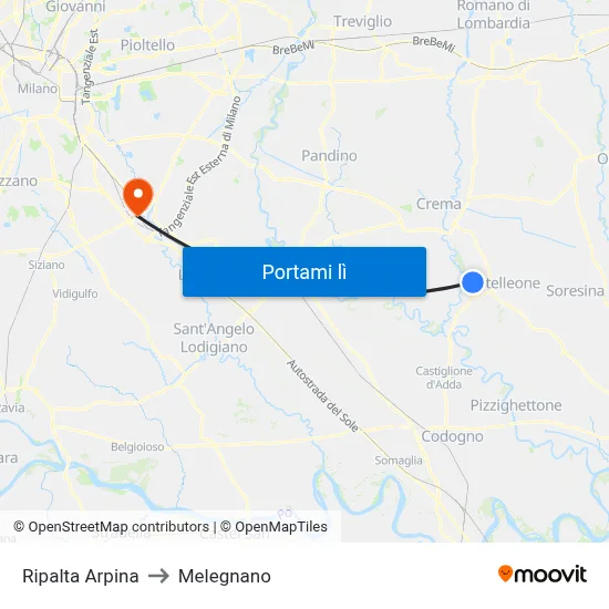 Ripalta Arpina to Melegnano map