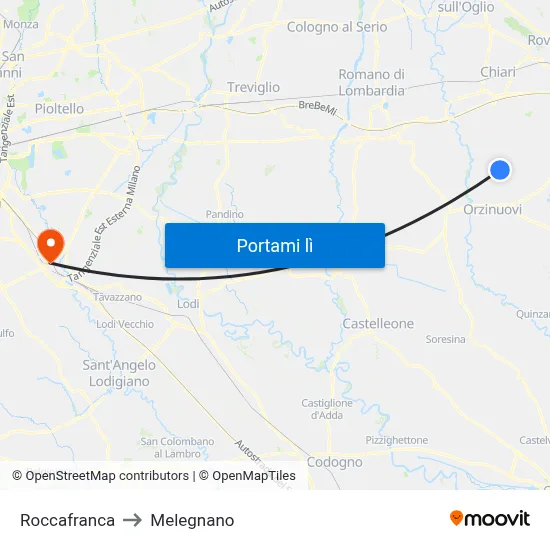 Roccafranca to Melegnano map
