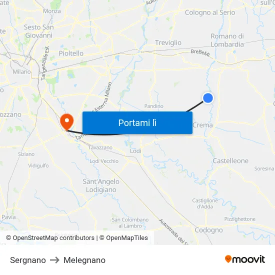 Sergnano to Melegnano map