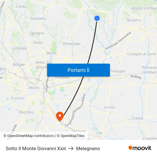 Sotto Il Monte Giovanni Xxiii to Melegnano map