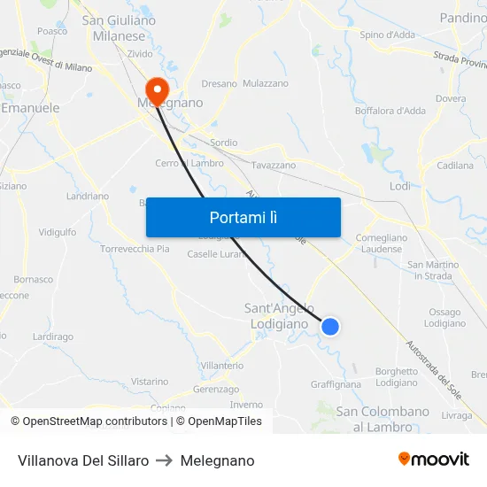 Villanova Del Sillaro to Melegnano map