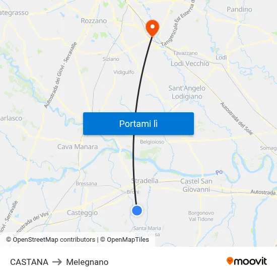 CASTANA to Melegnano map