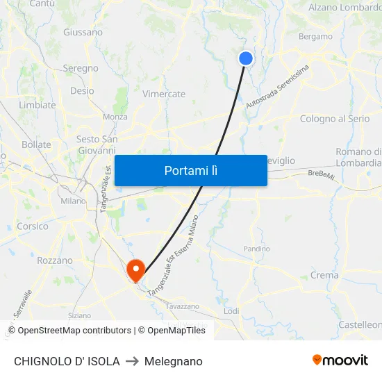 CHIGNOLO D' ISOLA to Melegnano map