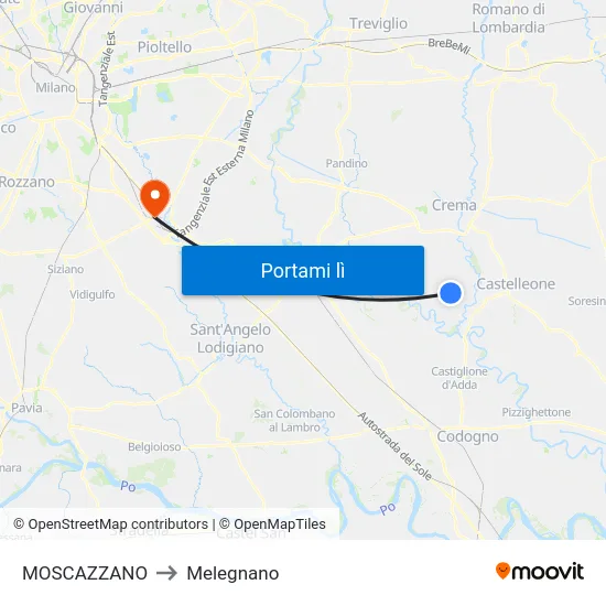 MOSCAZZANO to Melegnano map
