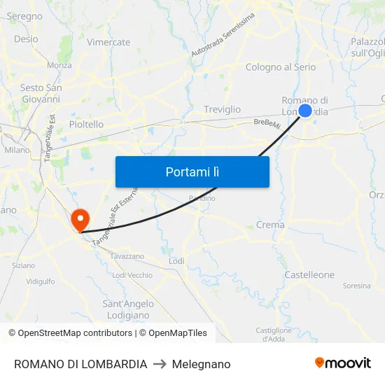 ROMANO DI LOMBARDIA to Melegnano map