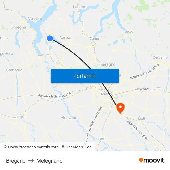 Bregano to Melegnano map