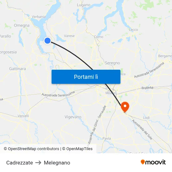 Cadrezzate to Melegnano map