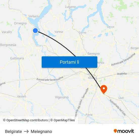 Belgirate to Melegnano map