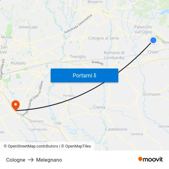 Cologne to Melegnano map