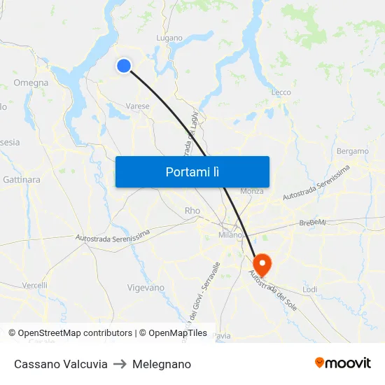 Cassano Valcuvia to Melegnano map