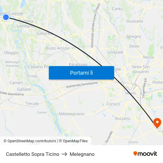 Castelletto Sopra Ticino to Melegnano map