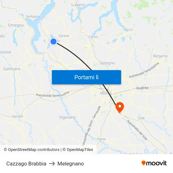 Cazzago Brabbia to Melegnano map