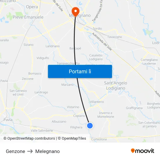Genzone to Melegnano map