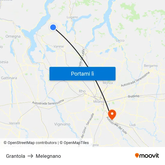 Grantola to Melegnano map
