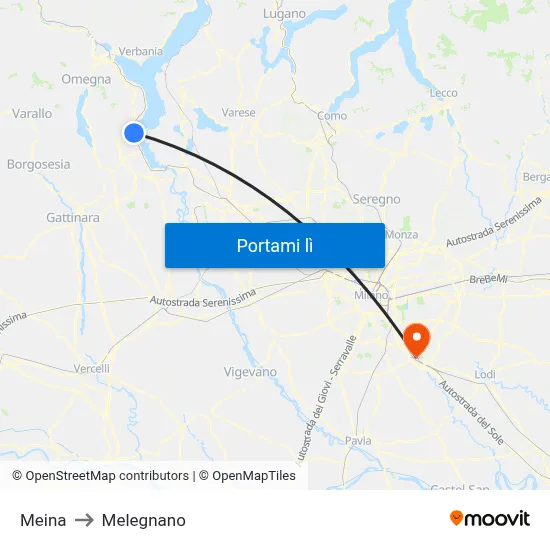 Meina to Melegnano map