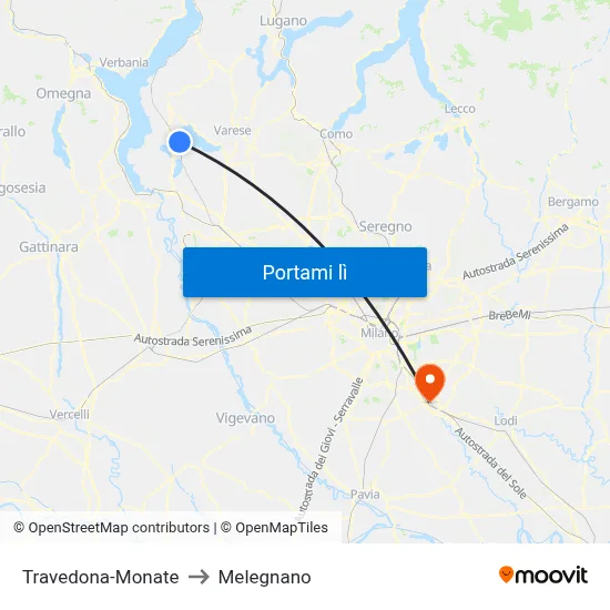 Travedona-Monate to Melegnano map