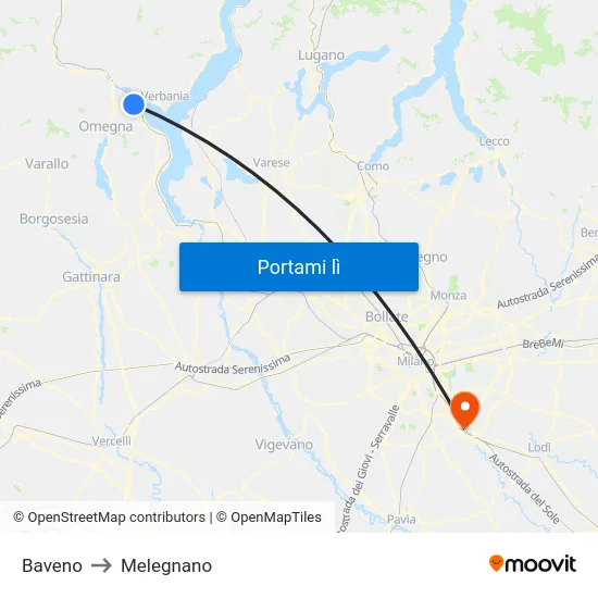 Baveno to Melegnano map