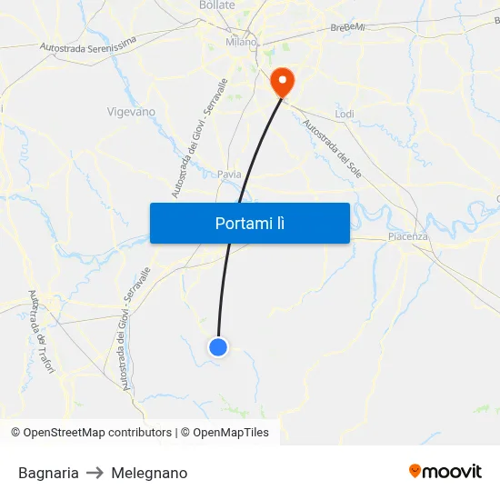 Bagnaria to Melegnano map