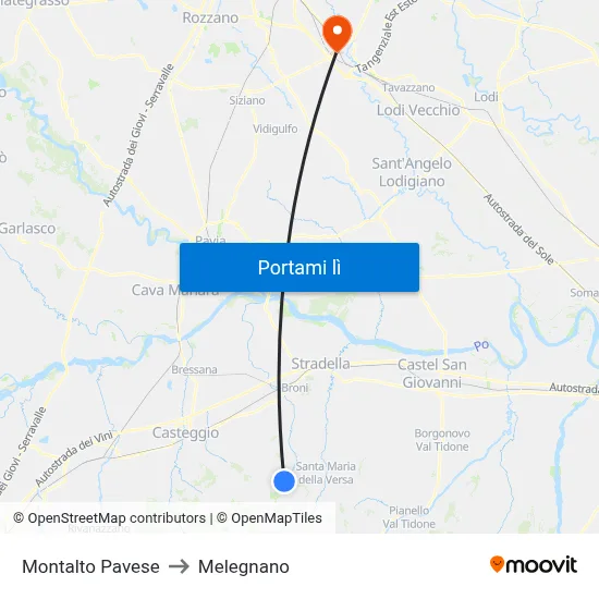 Montalto Pavese to Melegnano map