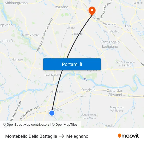 Montebello Della Battaglia to Melegnano map