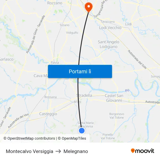 Montecalvo Versiggia to Melegnano map