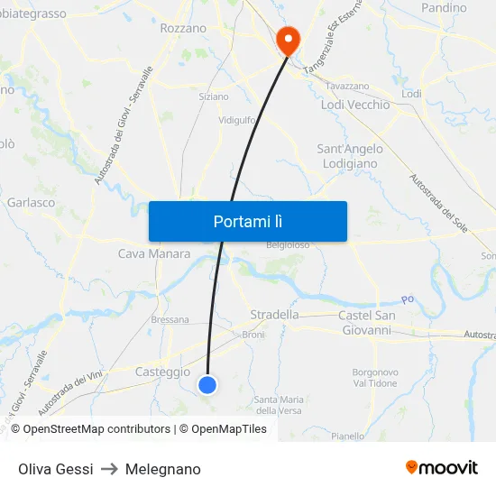 Oliva Gessi to Melegnano map