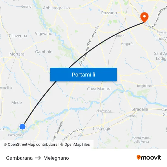 Gambarana to Melegnano map