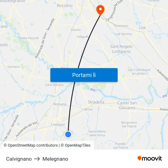 Calvignano to Melegnano map
