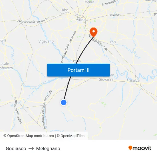 Godiasco to Melegnano map