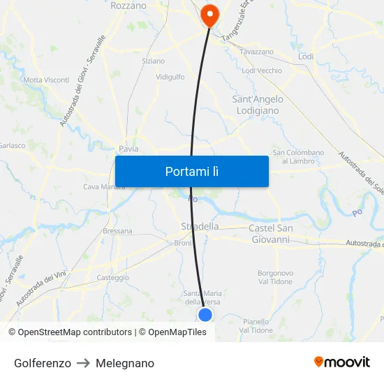 Golferenzo to Melegnano map
